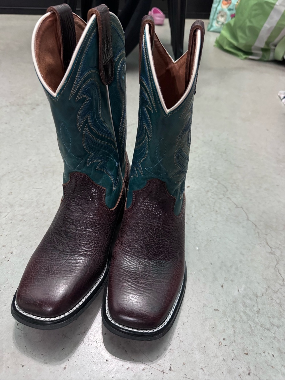 Kids Two-Tone Cowboy Boots — Teal Shaft & Brown Foot